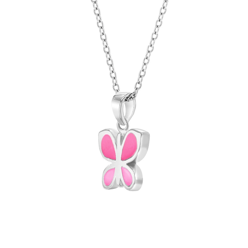 Children's Sterling Silver Pink Enamel Butterfly Necklace