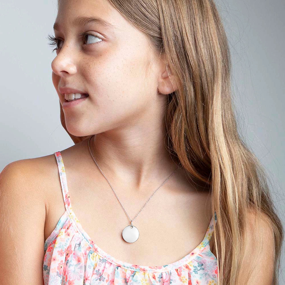 Children's Sterling Silver Small Engravable Round Disc Necklace