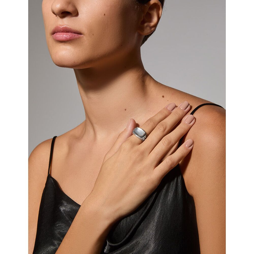 Konstantino Sterling Silver Cabochon Cushion Mother of Pearl Ring