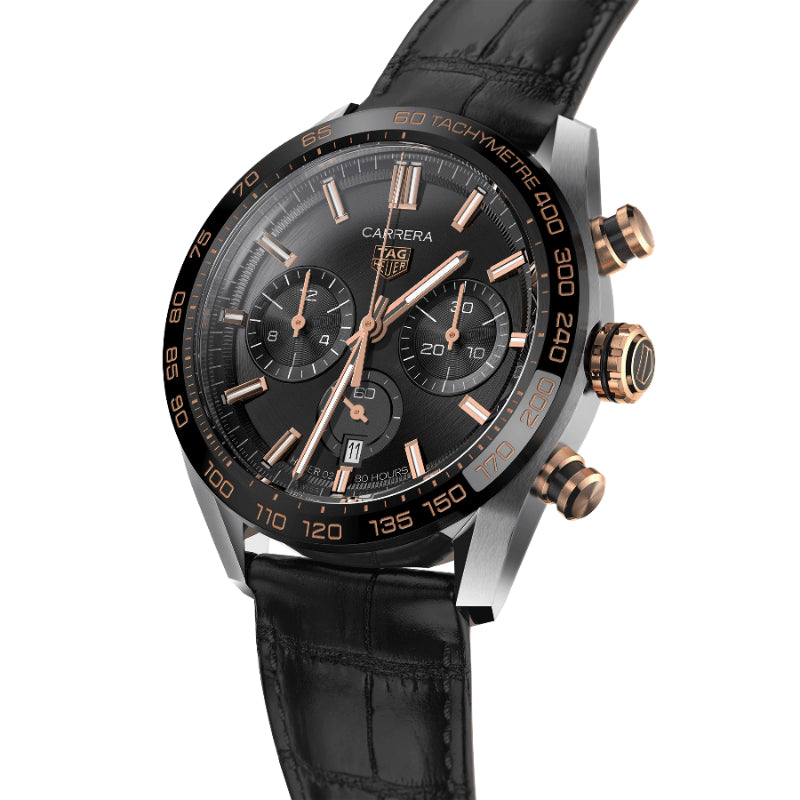 Tag Heuer Carrera 44mm Calibre HEUER02 Automatic Chronograph - Black/18k Rose Gold