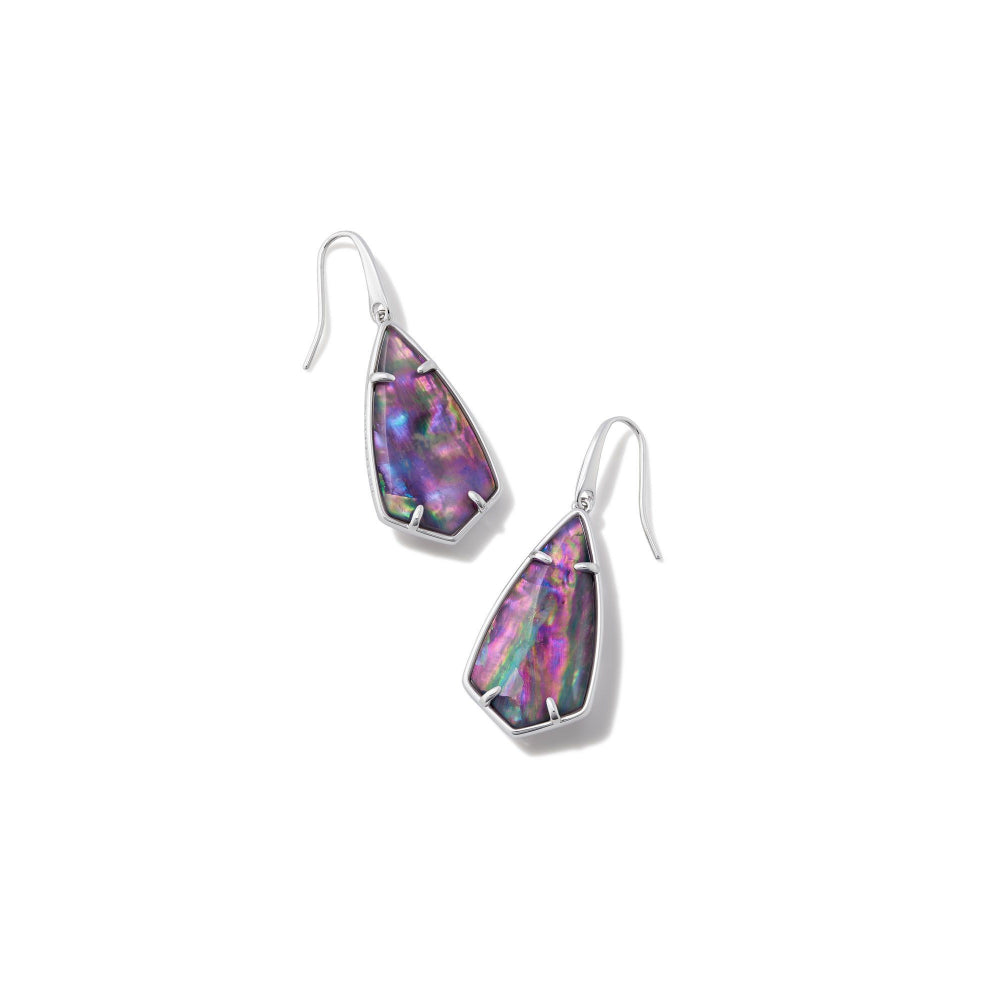 Kendra Scott Camry Rhodium Drop Earrings in Lilac Abalone