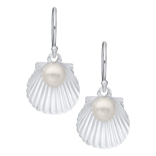 Sterling Silver Shell with Pearl Earrings