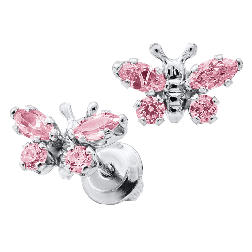 Children's SS Pink CZ Butterfly Earrings