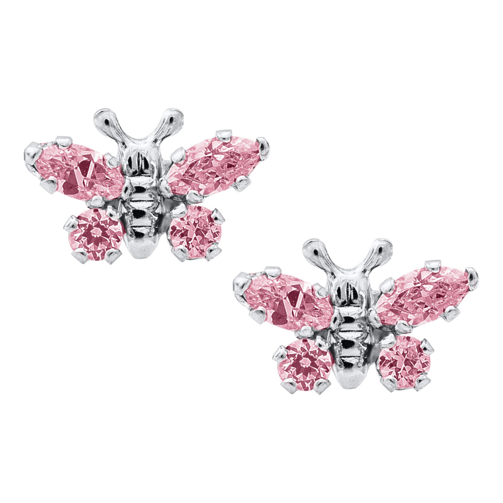Children's SS Pink CZ Butterfly Earrings