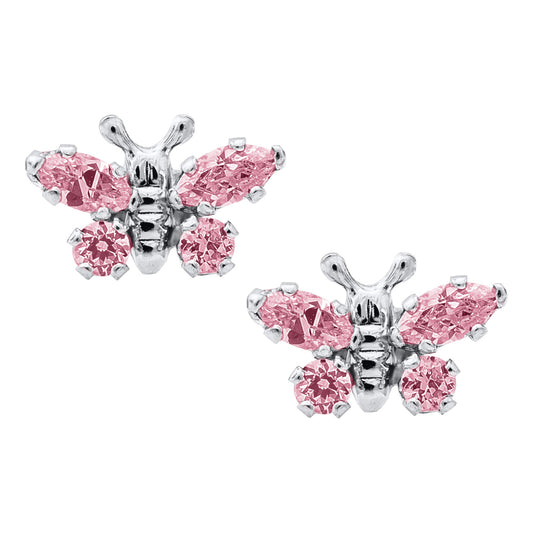 Children's Pink Cubic Zirconia Butterfly Earrings