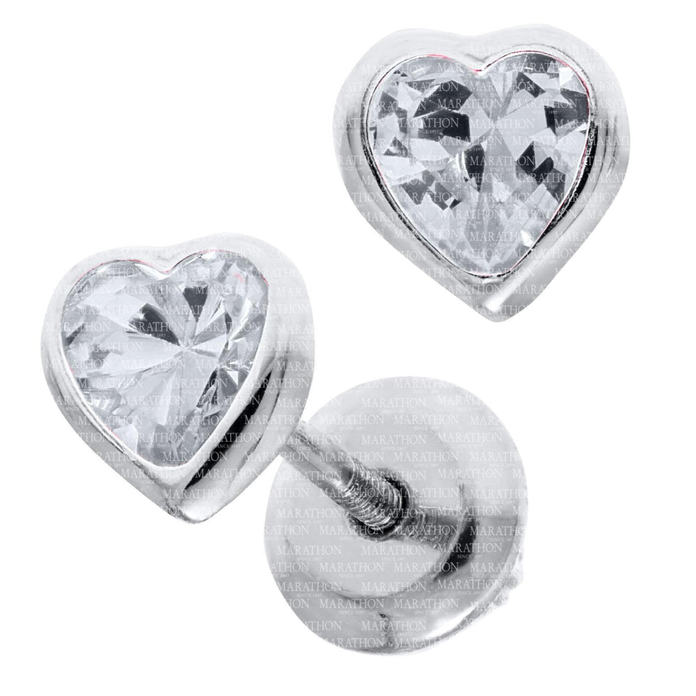 Sterling Silver Children's Pierced Heart CZ Earrings