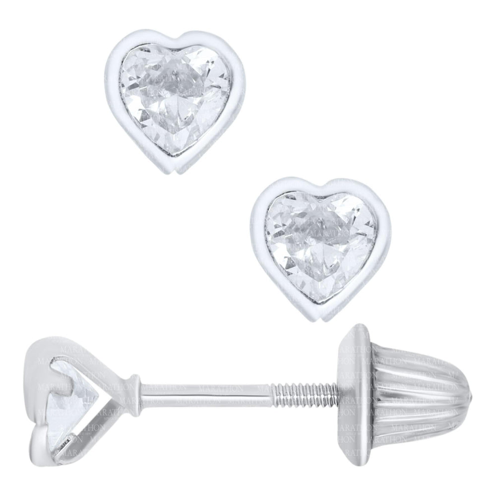 Sterling Silver Children's Pierced Heart CZ Earrings