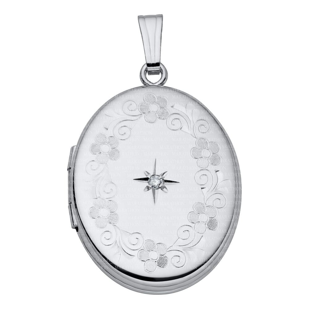 Sterling Silver Oval Locket 1 RBC D.02ct on 20" Chain