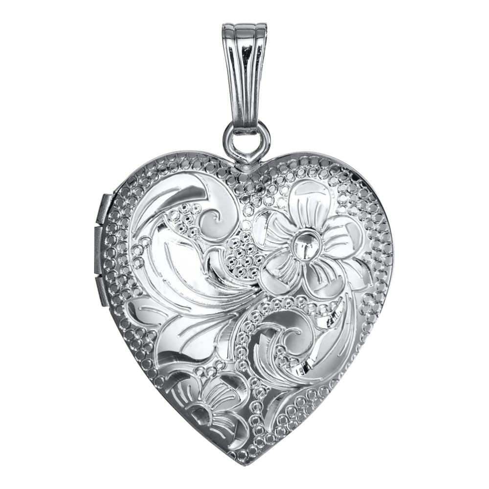 Sterling Silver Engraved Heart Locket Necklace 18"