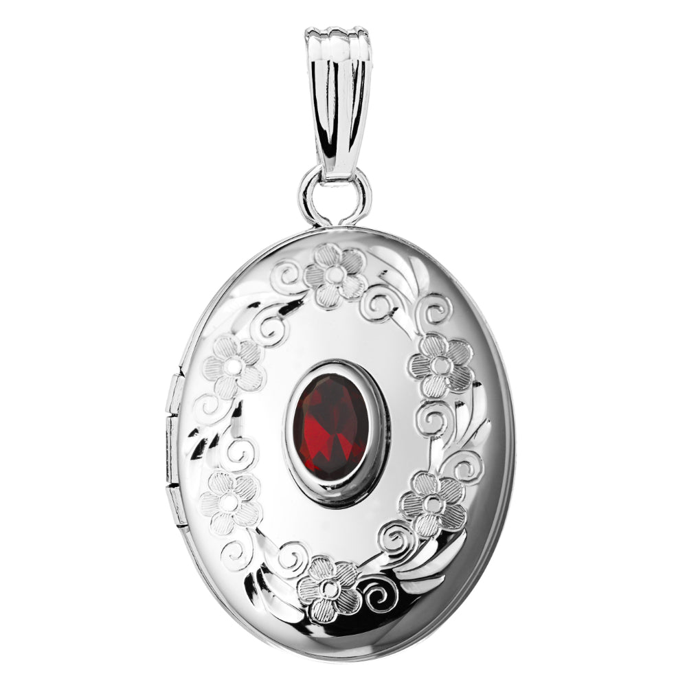 Sterling Silver Garnet Oval Locket Necklace
