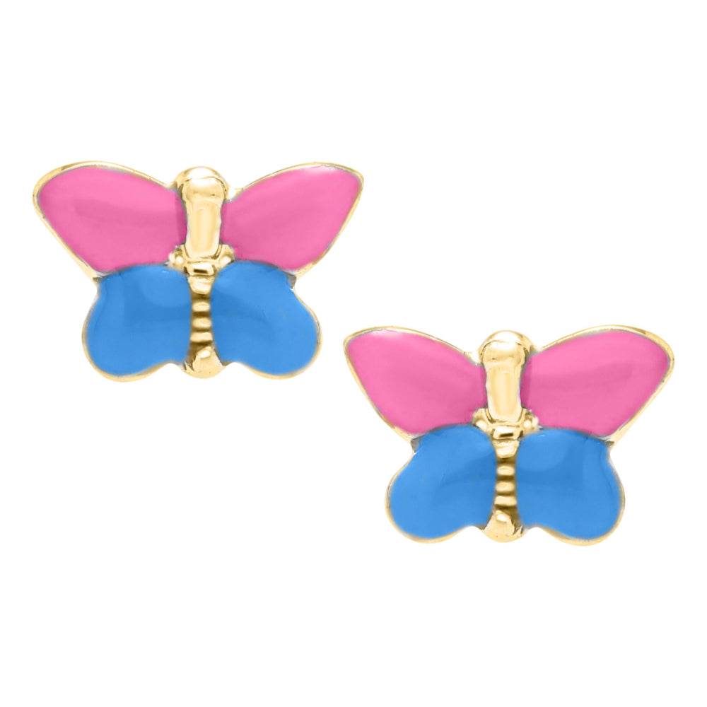 14K Yellow Gold Childrens Butterfly with Pink and Blue Ename | JMR Jewelers  | Cooper City, FL