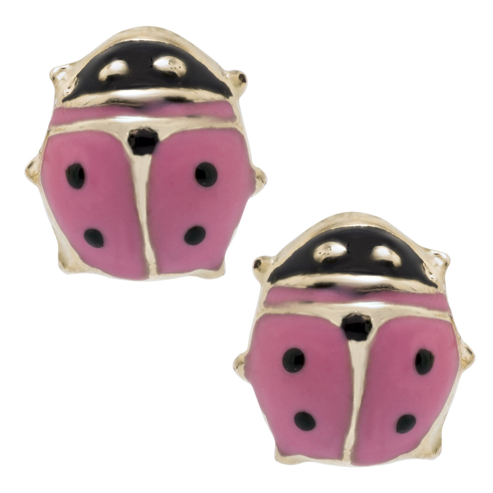 Children's 14k Gold Pink Lady Bug Earrings