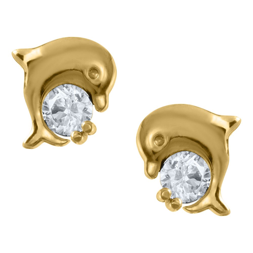 Children's 14Y Gold Dolphin Stud Earring with CZ