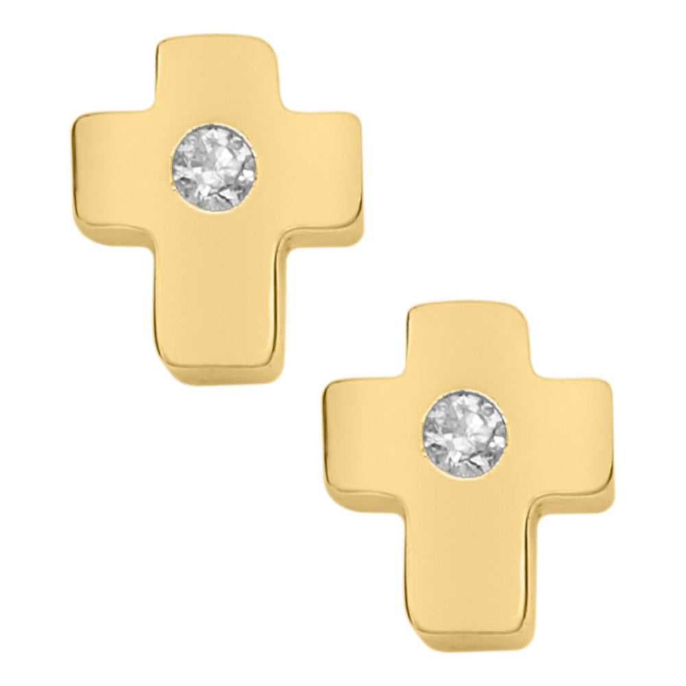 Children's Gold Cross Earrings with Diamonds