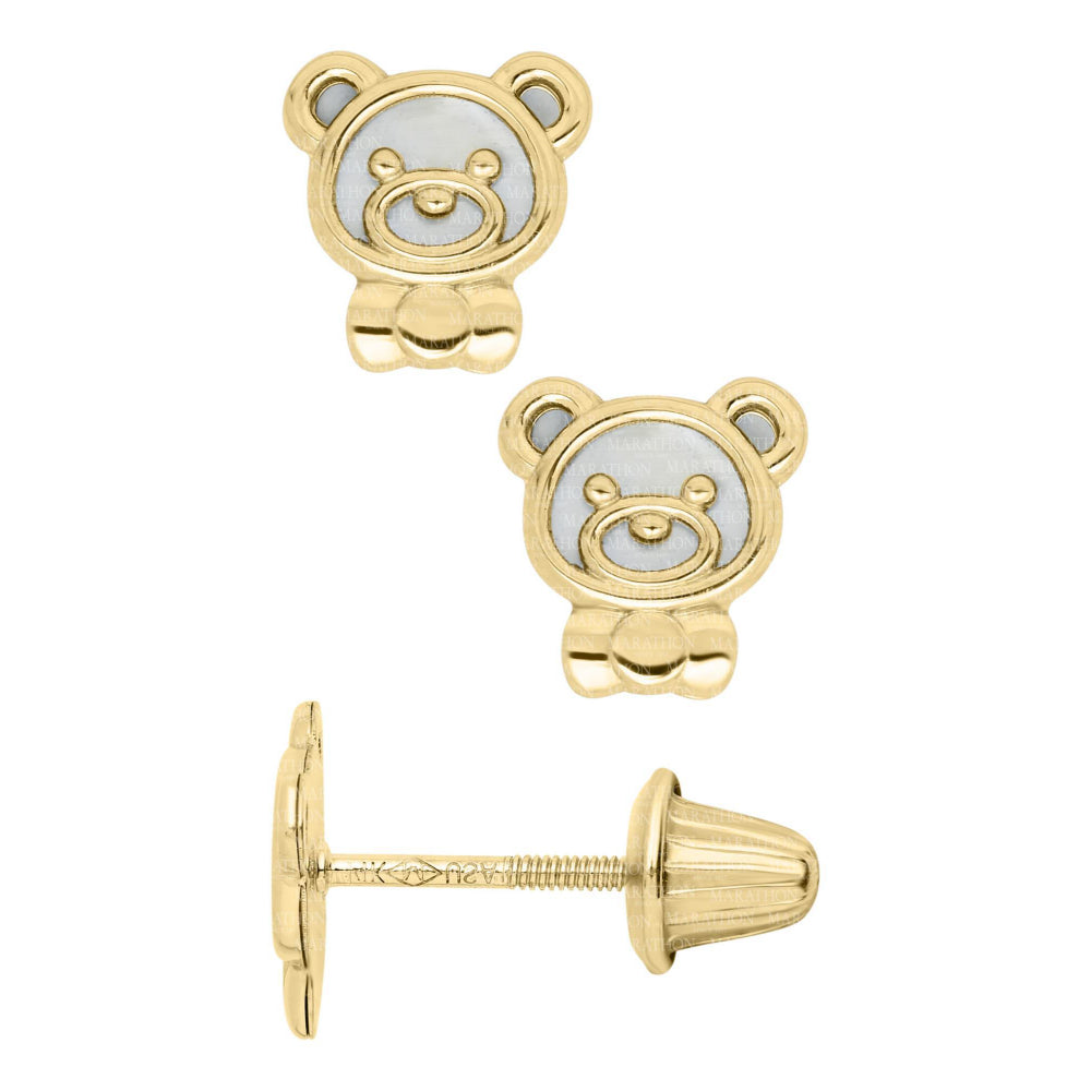 Children's 14y Teddy Bear Mother Of Pearl Earrings