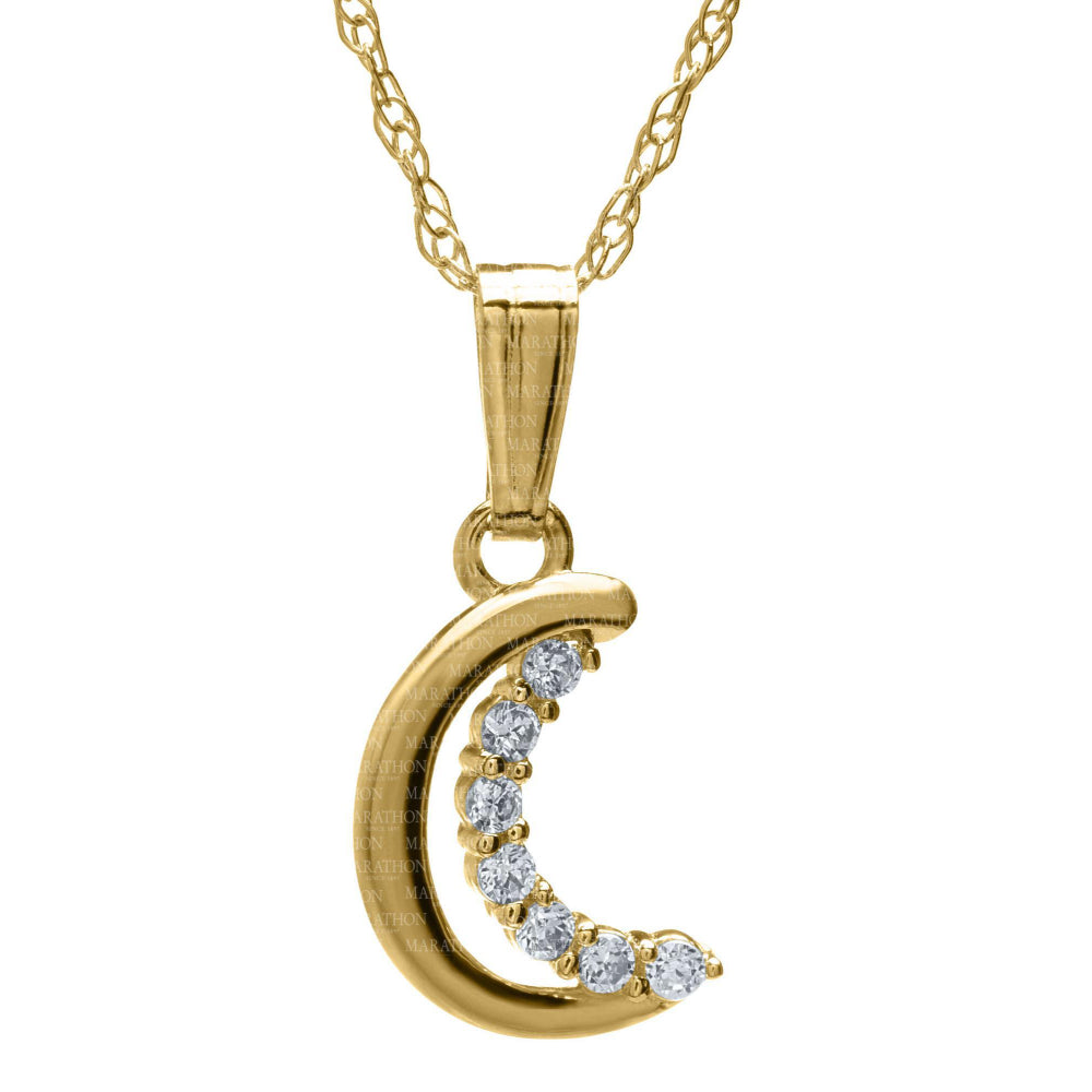 14k Yellow Gold 1/2 Moon Pendant with CZ