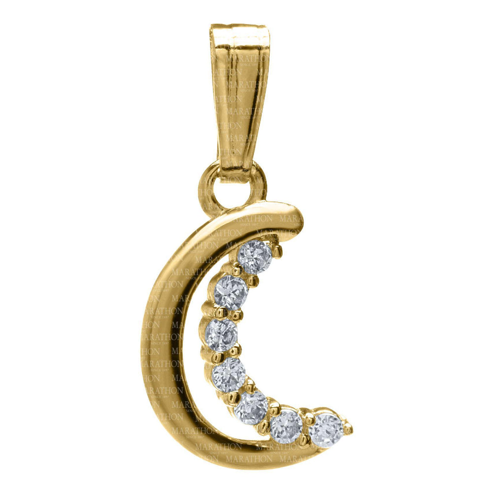 14k Yellow Gold 1/2 Moon Pendant with CZ