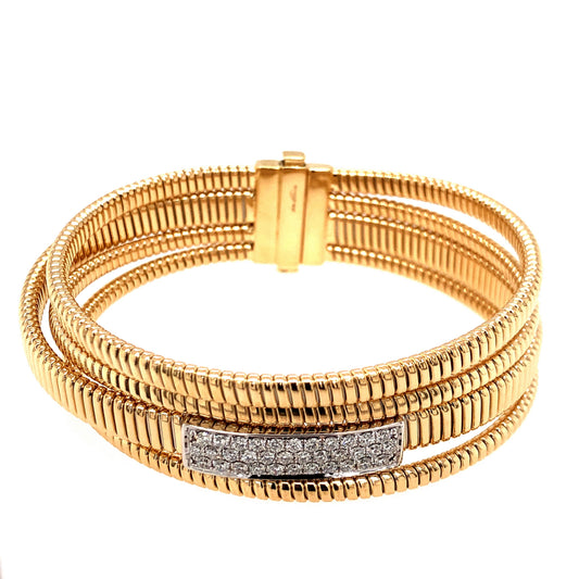 18k Gold Pave Diamond Four Strand Bangle Bracelet