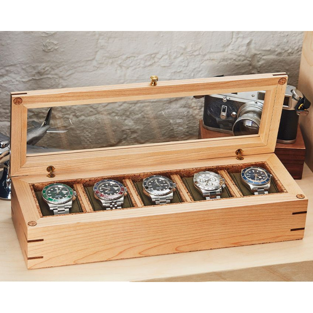 Wolf Designs Analog/Shift Flatiron II 5-Piece Watch Box- Natural Wood