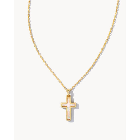Kendra Scott Cross Gold Pendant Necklace in Kyocera Opal