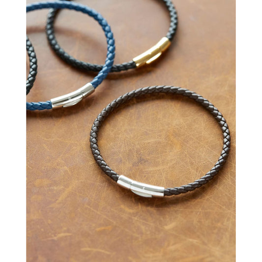 Scott Bros. Evans Oxidized Sterling Silver Corded Bracelet In Blue Leather