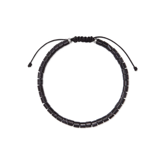 Scott Bros. Grey Oxidized Sterling Silver Corded Bracelet In Black Banded Agate