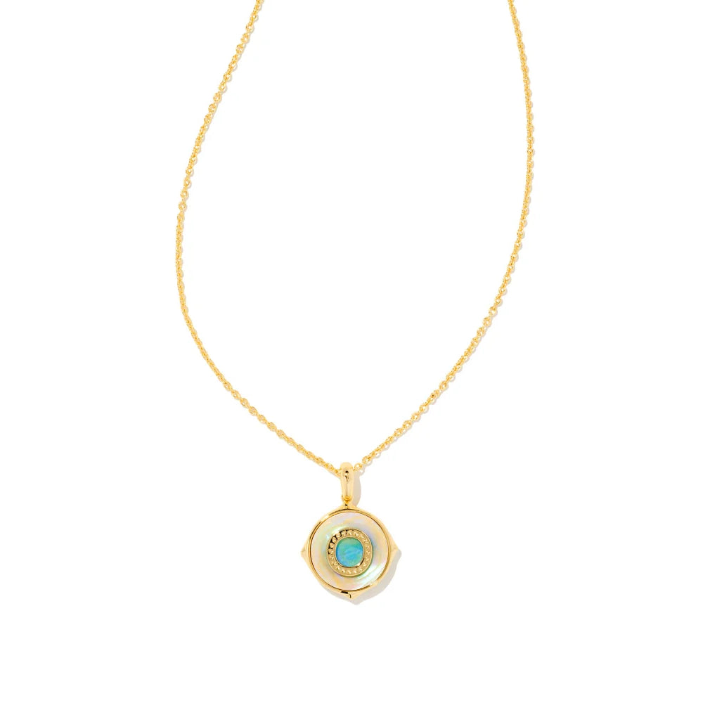Kendra Scott Letter Gold Disc Reversible Pendant Necklace in Iridescent Abalone