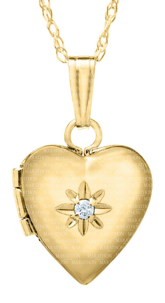 Children's 14k Heart Locket Necklace with Diamond