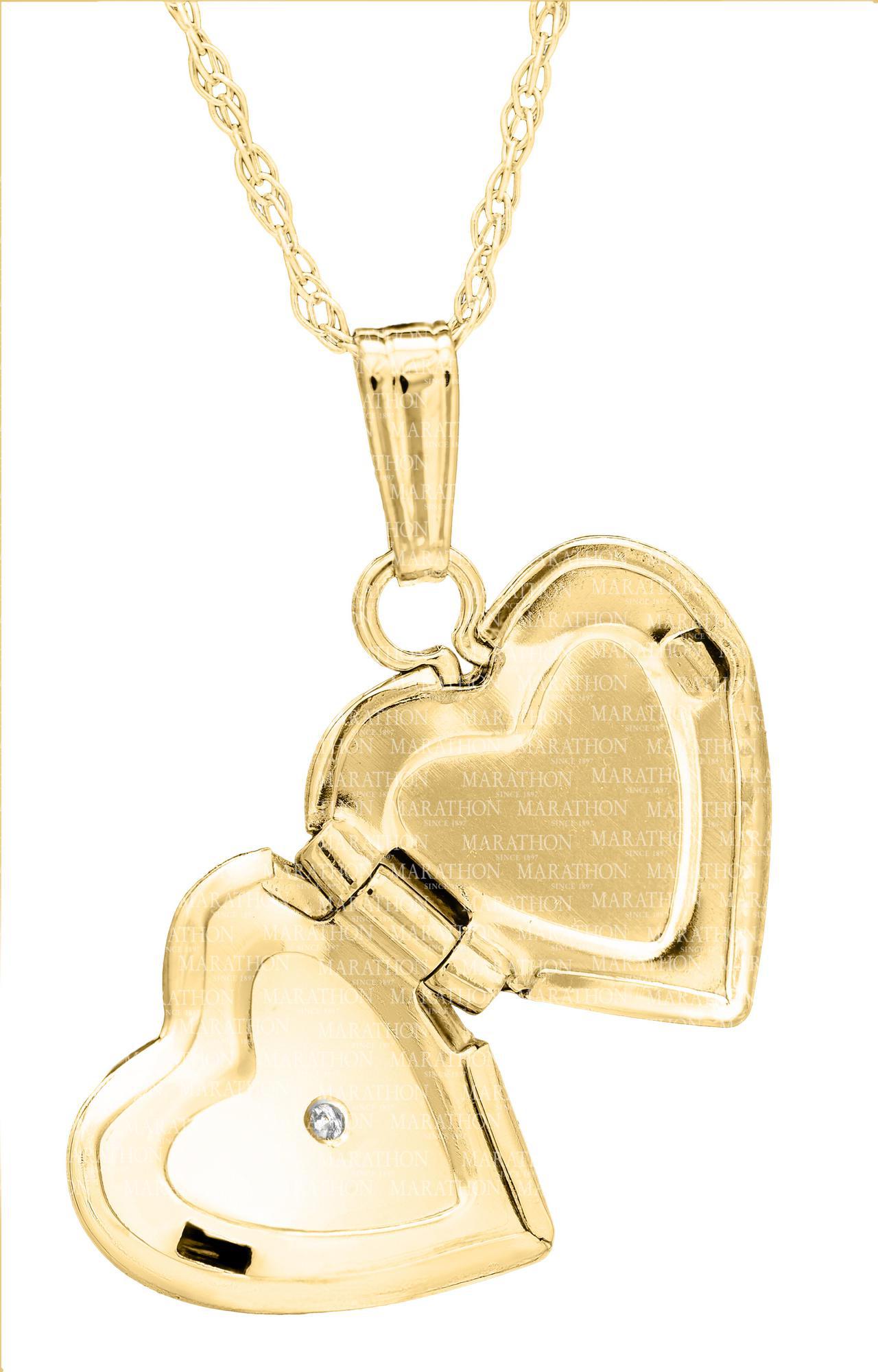 14k Children's Heart Locket Necklace with Diamond