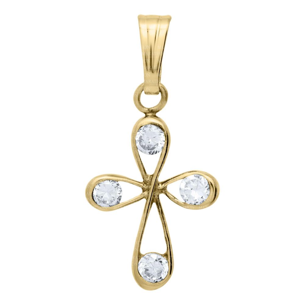 Children's 14k Gold CZ Cross Pendant on 15" Chain