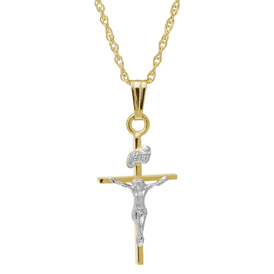 14k Two-tone Gold Crucifix Necklace 18"