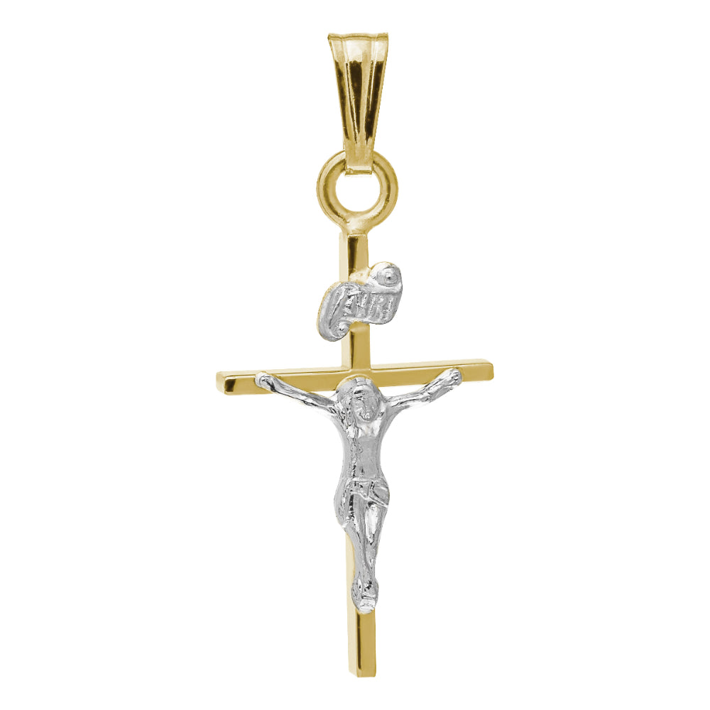 14k Two-tone Gold Crucifix Necklace 18"