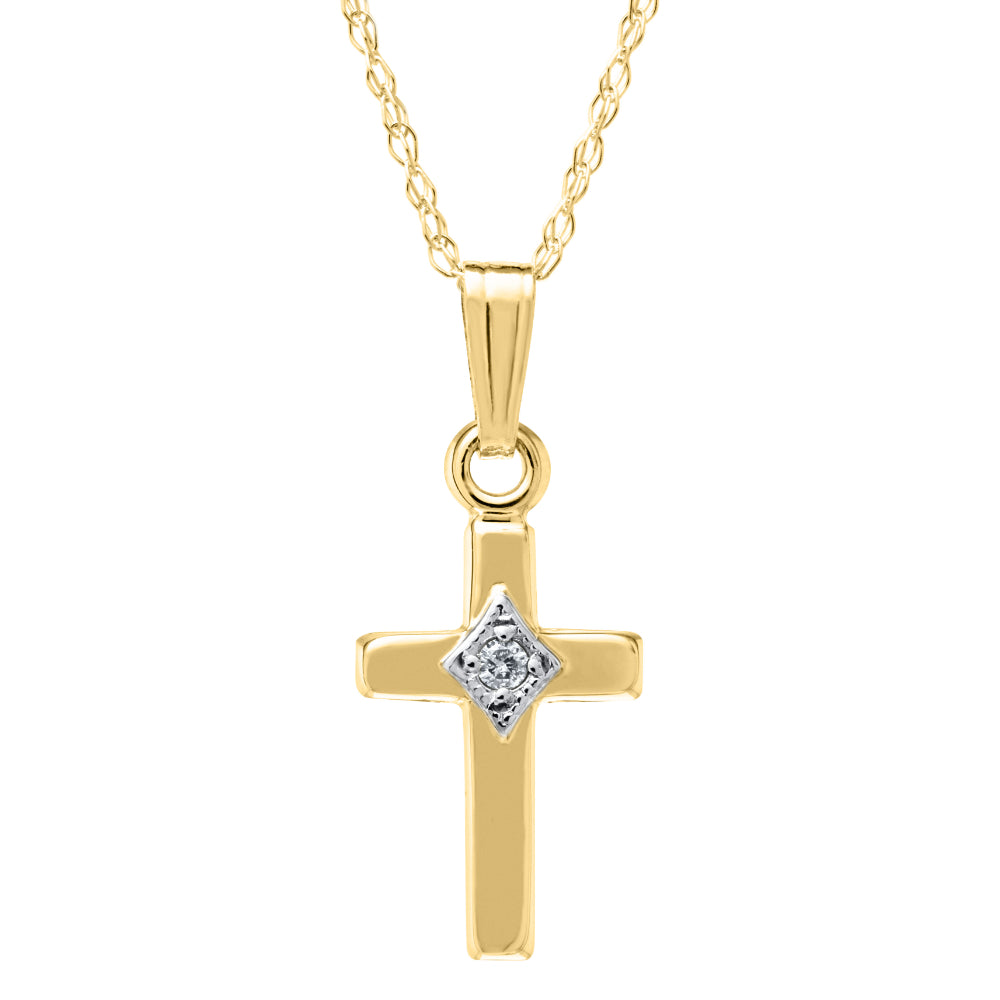 Children's 14k Gold Cross with Diamond 15" D.01tw