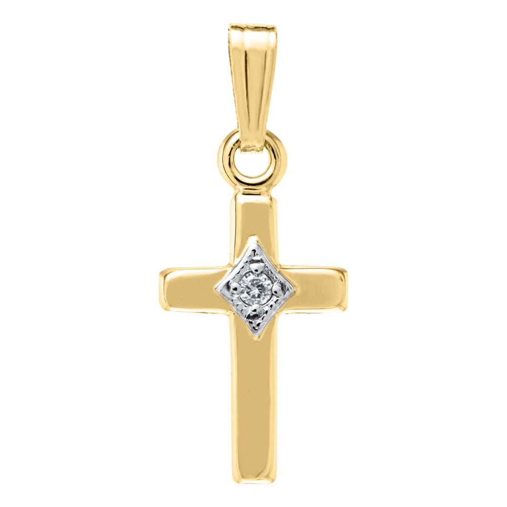 Children's 14k Gold Cross with Diamond 15" D.01tw