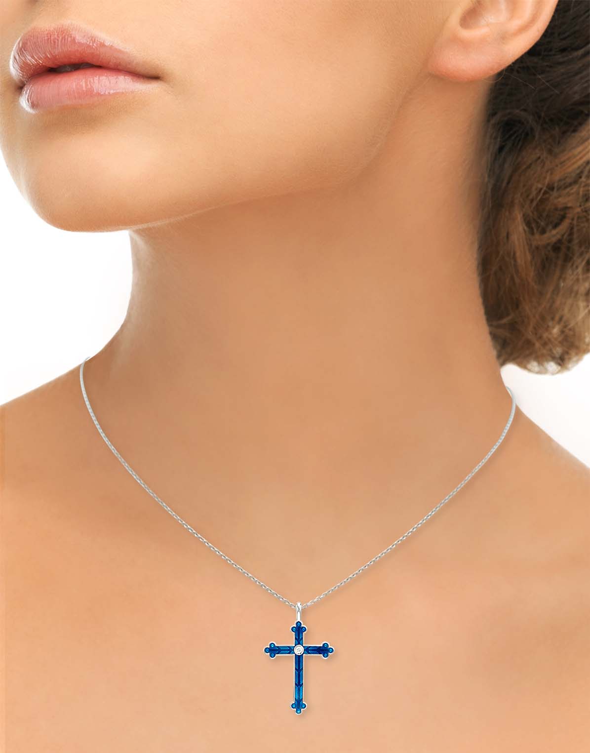 Nicole Barr Blue Enamel Cross Pendant with Sapphire