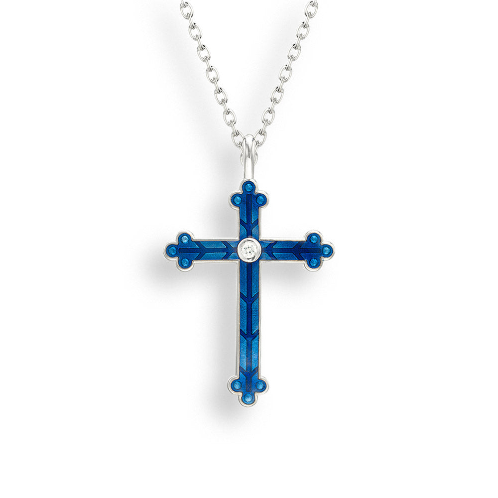 Nicole Barr Blue Enamel Cross Pendant with Sapphire