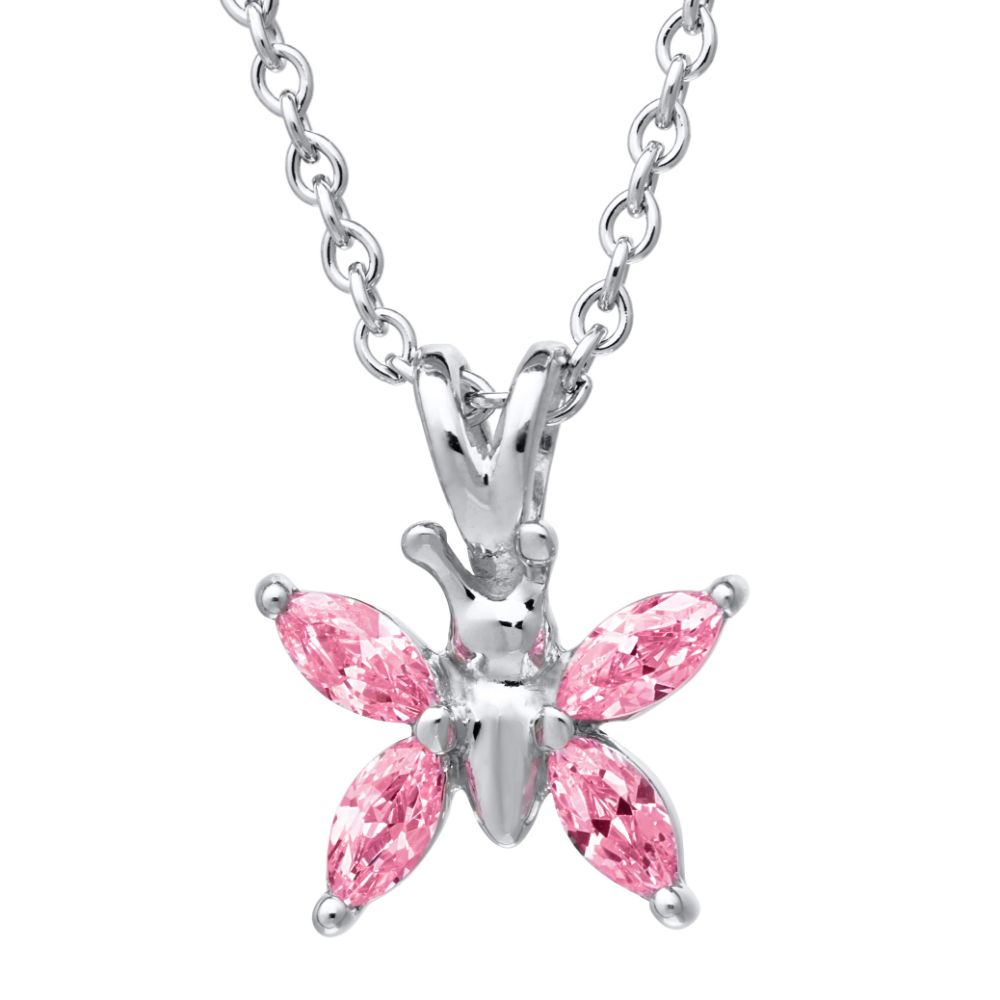 Children's Pink CZ Butterfly Necklace