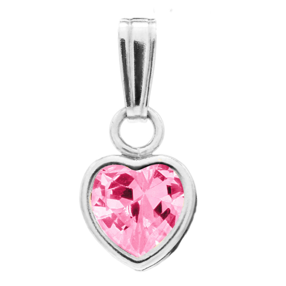 Children's Sterling Silver Pink CZ Heart Necklace 13"