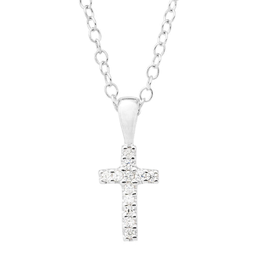 Children's Sterling Silver CZ Cross Pendant Necklace 15"
