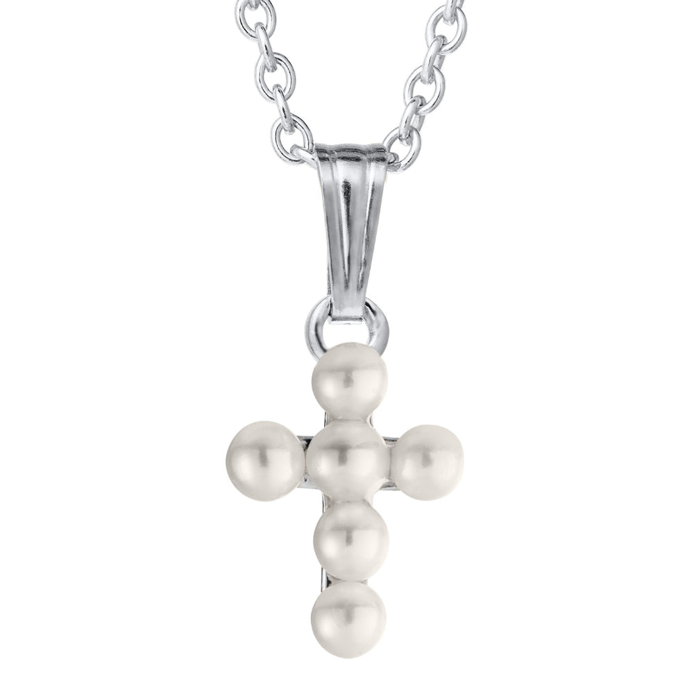 Children's Sterling Silver Pearl Cross Necklace 15"