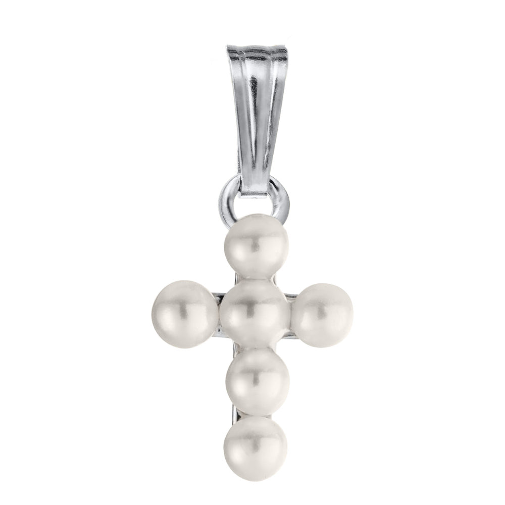 Children's Sterling Silver Pearl Cross Necklace 15"