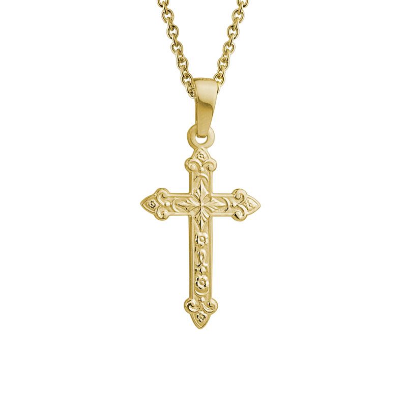 14k Gold Embossed Cross Pendant Necklace