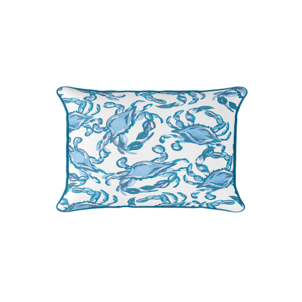 Sewing Down South Crab Craze Turquoise Lumbar Pillow