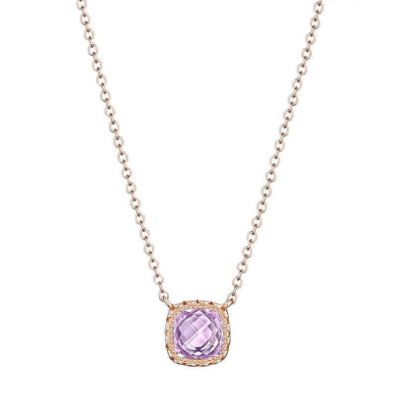Tacori Petite Cushion Gem 14K Rose Gold Necklace with Rose Amethyst