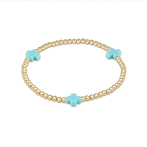 enewton 7.25" Extends Signature Cross 3mm Gold Bracelet - Turquoise