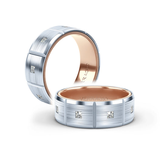Verragio Men's 14k 8mm Geometric Wedding Band with Diamonds