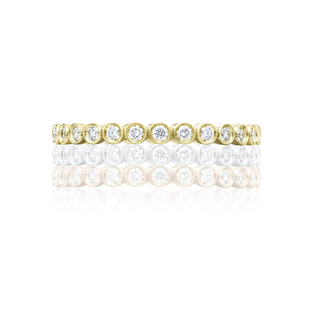 Tacori Sculpted Crescent 18k Gold Bezel Droplet Diamond Eternity Wedding Band