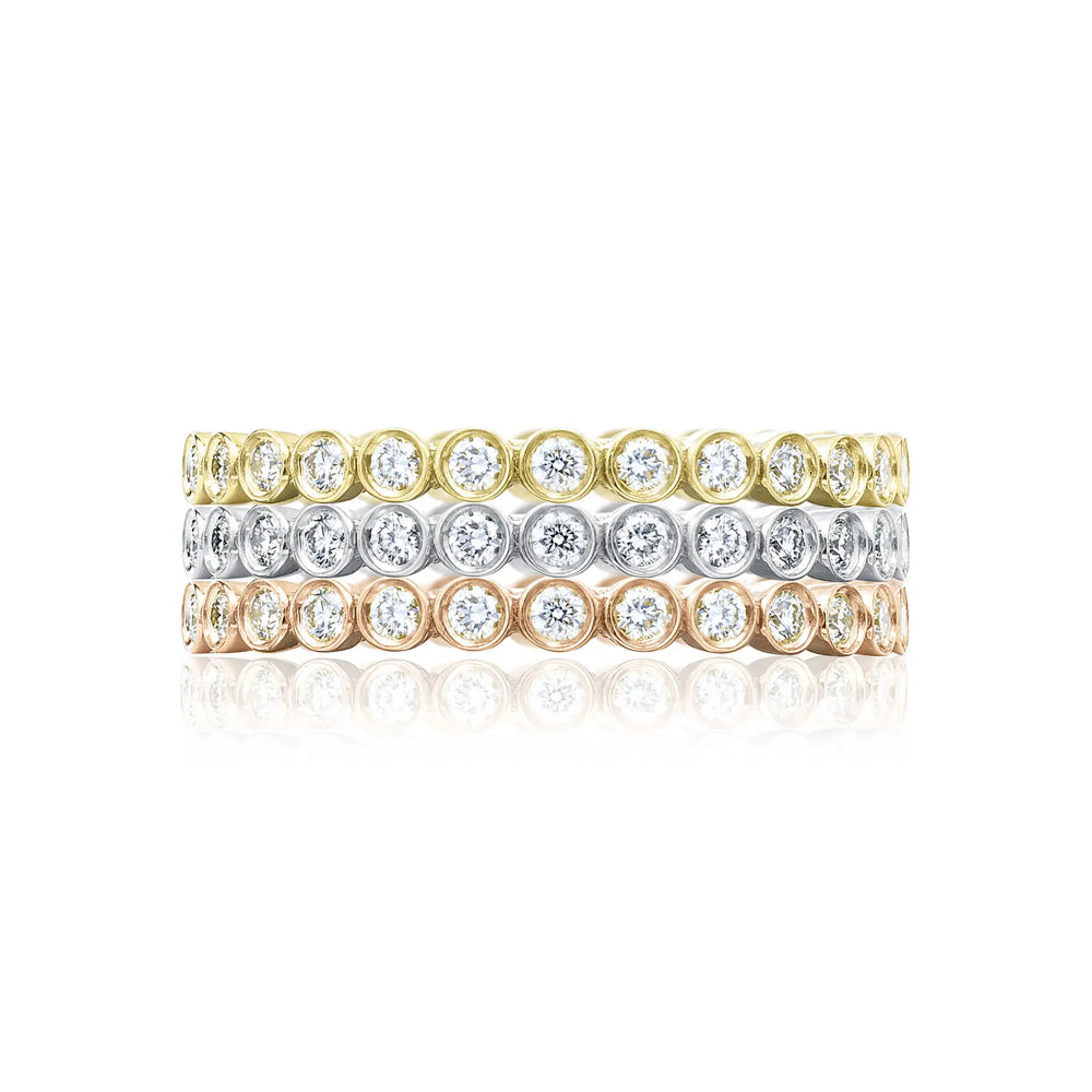 Tacori Sculpted Crescent 18k Gold Bezel Droplet Diamond Eternity Wedding Band