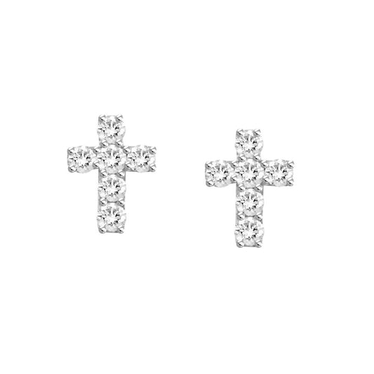 18k Gold Diamond Cross Stud Earrings