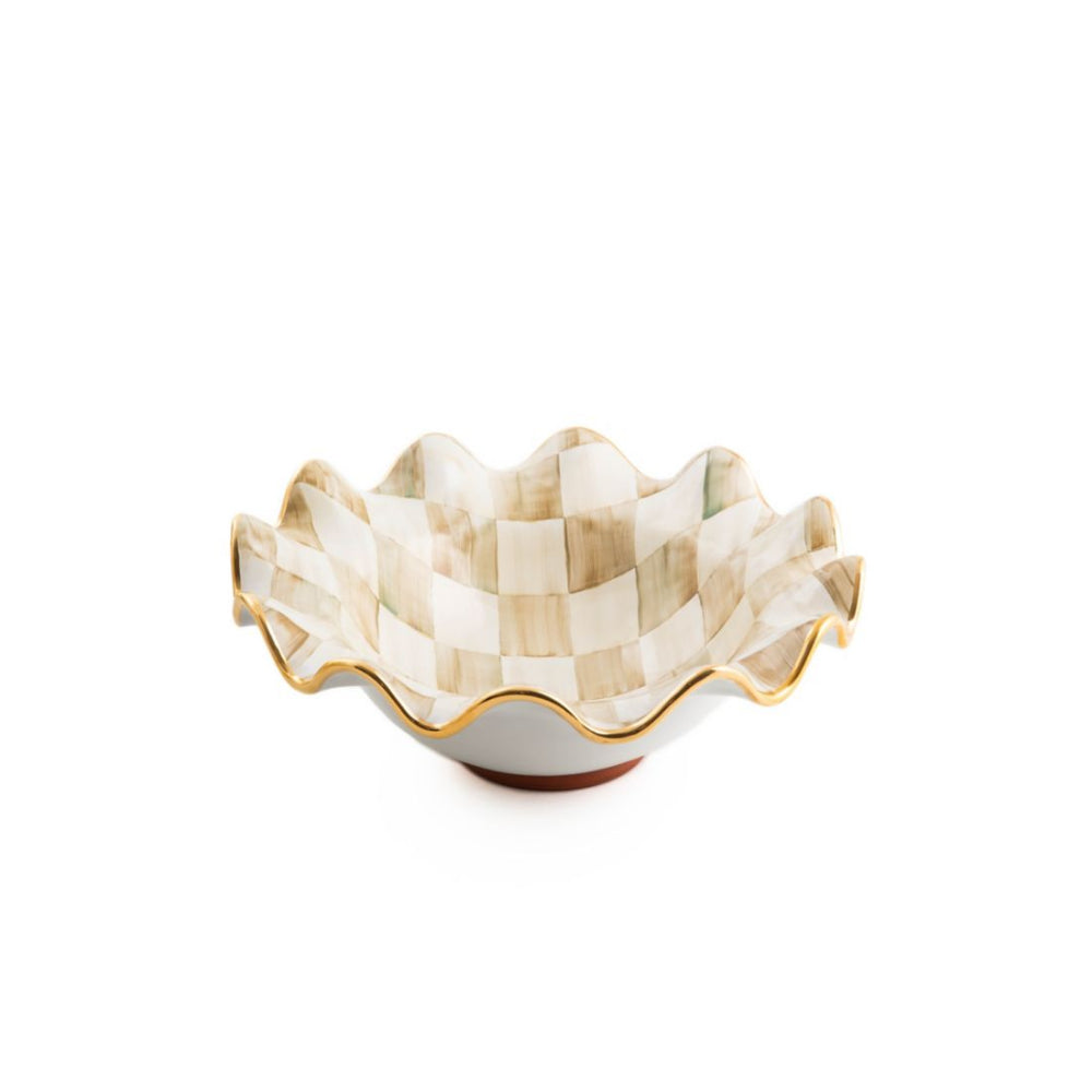MacKenzie-Childs Parchment Check Medium Fluted Serving Bowl